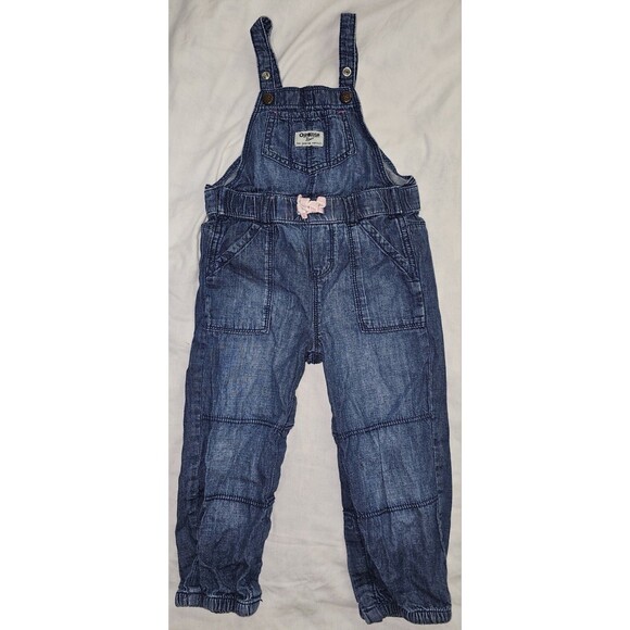 OshKosh B’gosh Denim Overalls – 24M – Denim dark/white&pink stripe bow tie RARE! - Picture 1 of 12